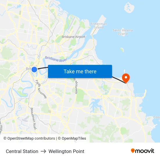 Central Station to Wellington Point map