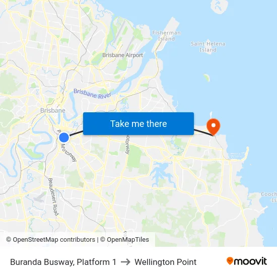Buranda Busway, Platform 1 to Wellington Point map
