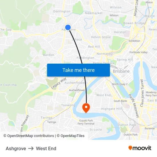 Ashgrove to West End map