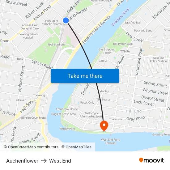 Auchenflower to West End map