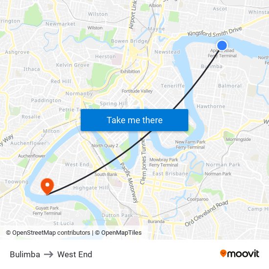 Bulimba to West End map