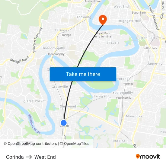 Corinda to West End map