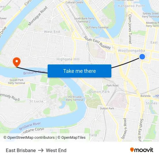 East Brisbane to West End map
