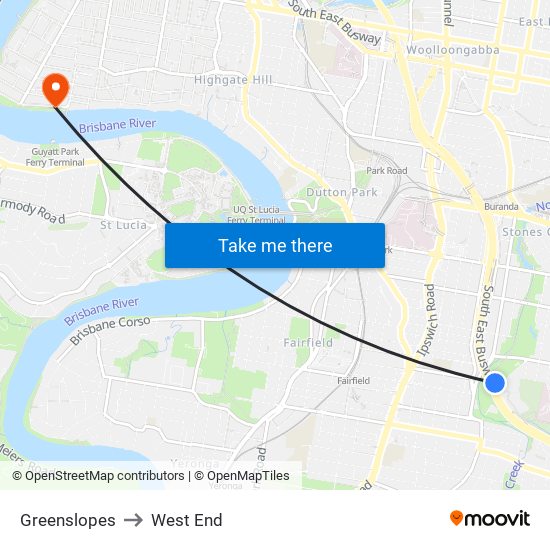 Greenslopes to West End map