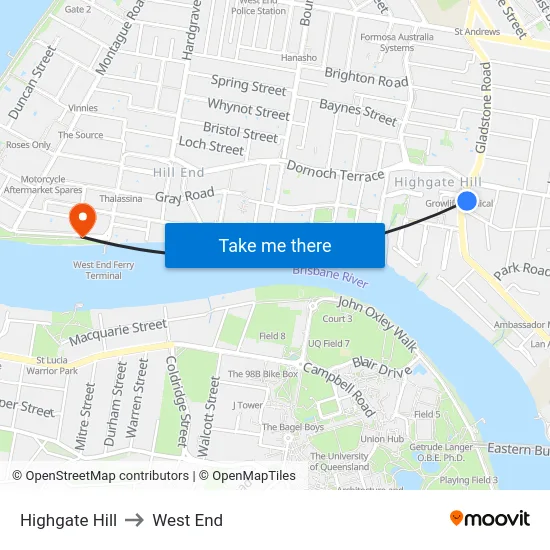 Highgate Hill to West End map