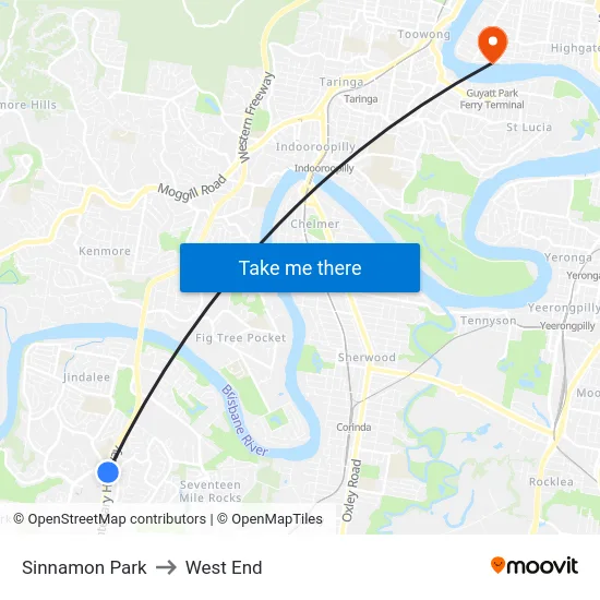 Sinnamon Park to West End map
