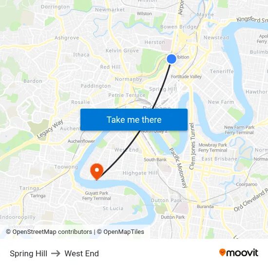 Spring Hill to West End map