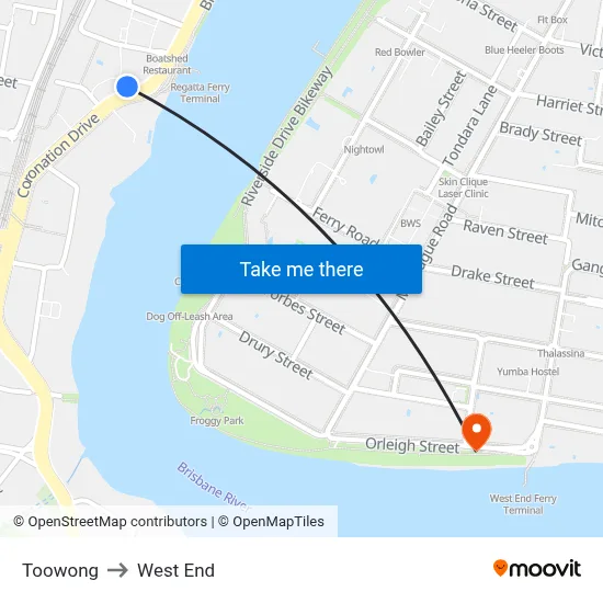 Toowong to West End map