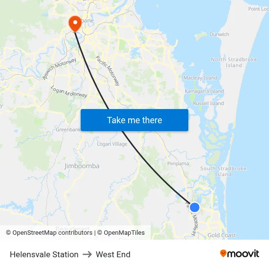 Helensvale Station to West End map