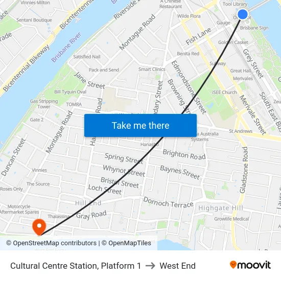 Cultural Centre Station, Platform 1 to West End map