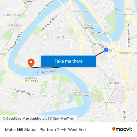 Mater Hill Station, Platform 1 to West End map