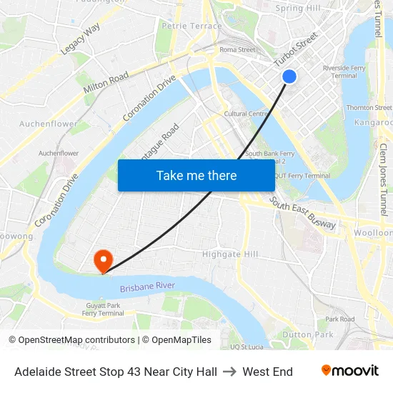 Adelaide Street Stop 43 Near City Hall to West End map