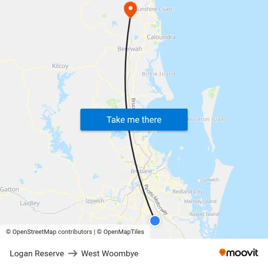 Logan Reserve to West Woombye map