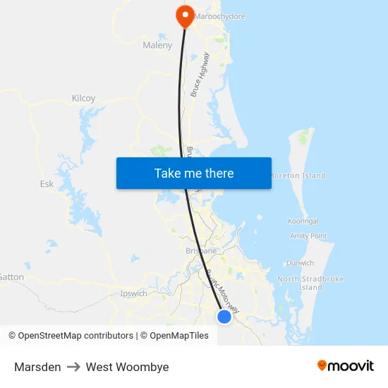 Marsden to West Woombye map