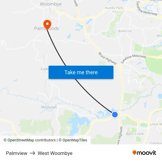 Palmview to West Woombye map