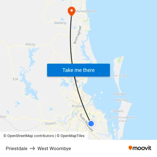 Priestdale to West Woombye map