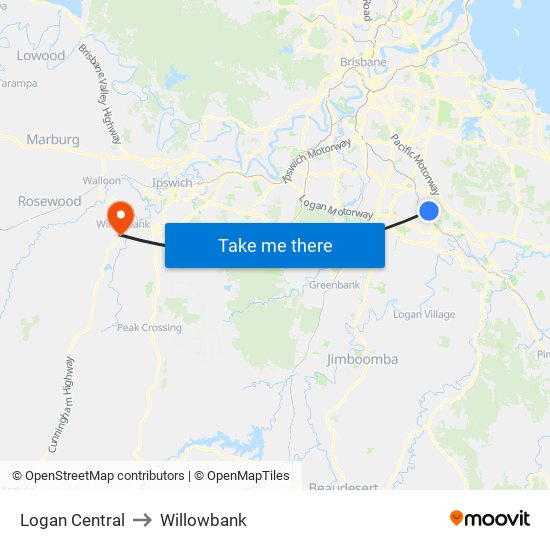 Logan Central to Willowbank map