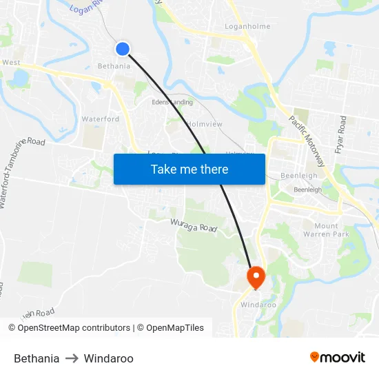 Bethania to Windaroo map