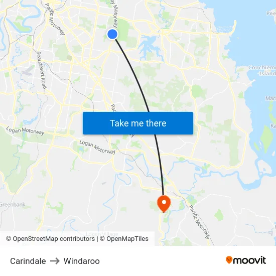 Carindale to Windaroo map