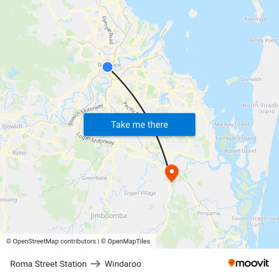 Roma Street Station to Windaroo map