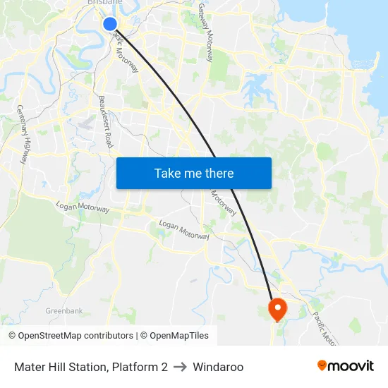 Mater Hill Station, Platform 2 to Windaroo map