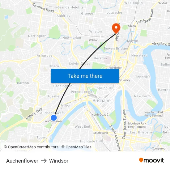 Auchenflower to Windsor map