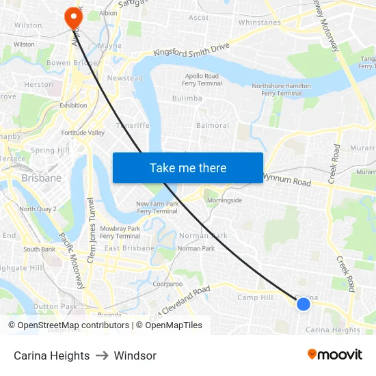 Carina Heights to Windsor map