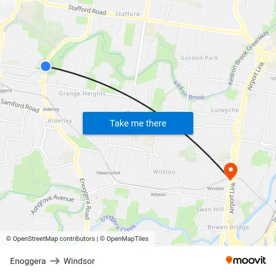 Enoggera to Windsor map