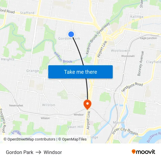 Gordon Park to Windsor map