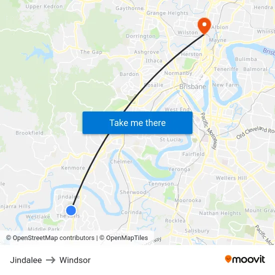 Jindalee to Windsor map