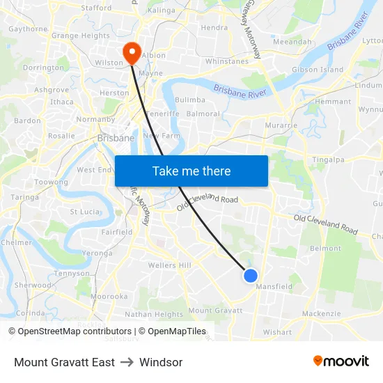Mount Gravatt East to Windsor map