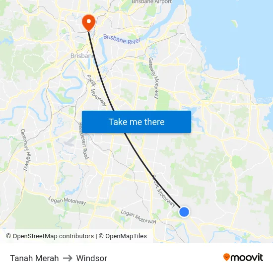 Tanah Merah to Windsor map