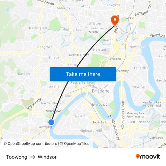 Toowong to Windsor map
