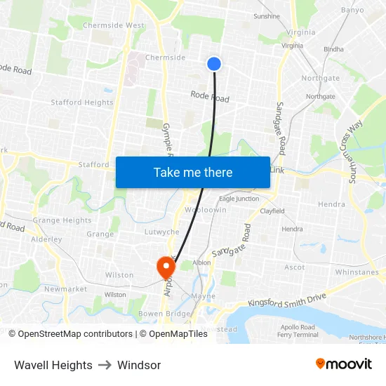 Wavell Heights to Windsor map