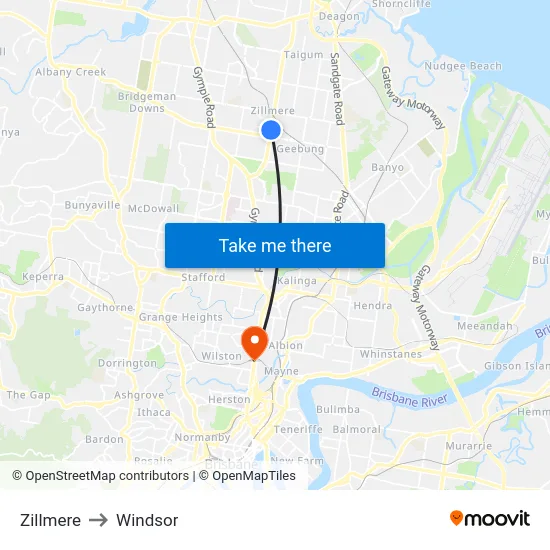 Zillmere to Windsor map