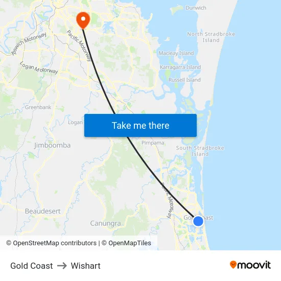 Gold Coast to Wishart map