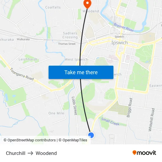 Churchill to Woodend map