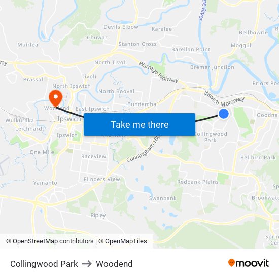 Collingwood Park to Woodend map