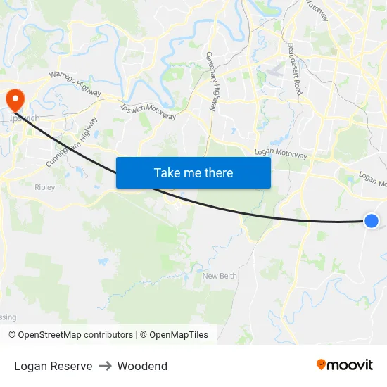 Logan Reserve to Woodend map