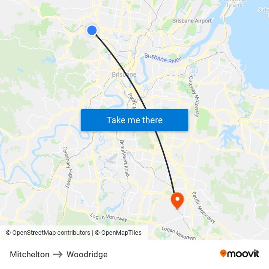 Mitchelton to Woodridge map