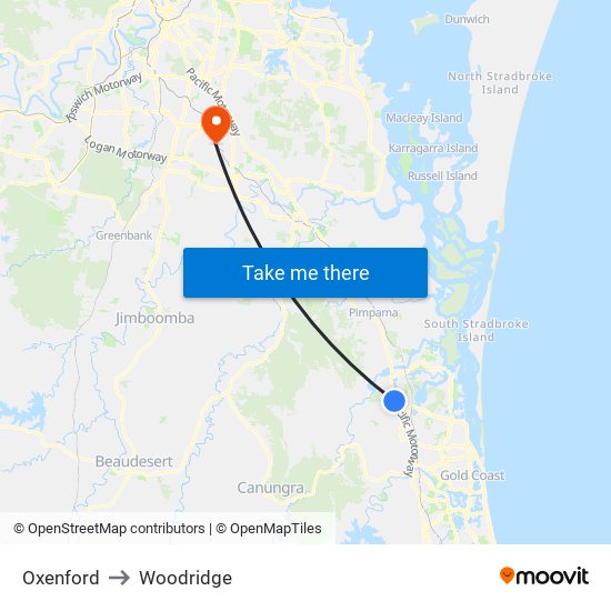 Oxenford to Woodridge map