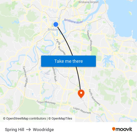 Spring Hill to Woodridge map