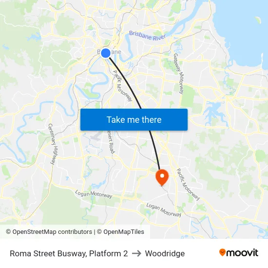 Roma Street Busway, Platform 2 to Woodridge map