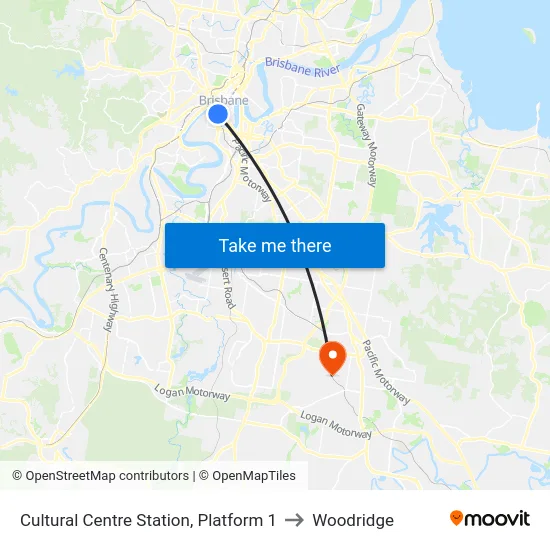 Cultural Centre Station, Platform 1 to Woodridge map