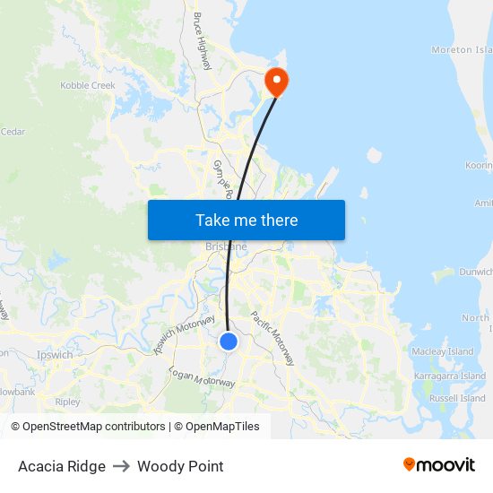 Acacia Ridge to Woody Point map