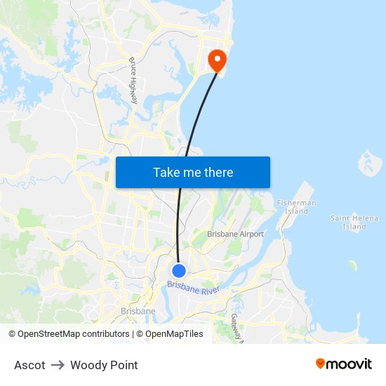 Ascot to Woody Point map