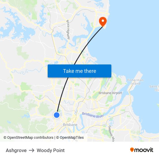 Ashgrove to Woody Point map