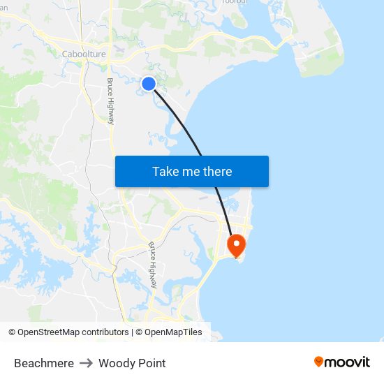 Beachmere to Woody Point map
