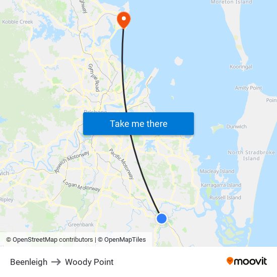 Beenleigh to Woody Point map