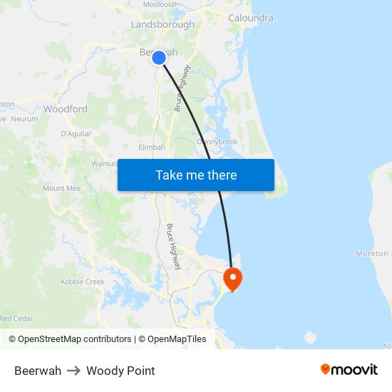 Beerwah to Woody Point map